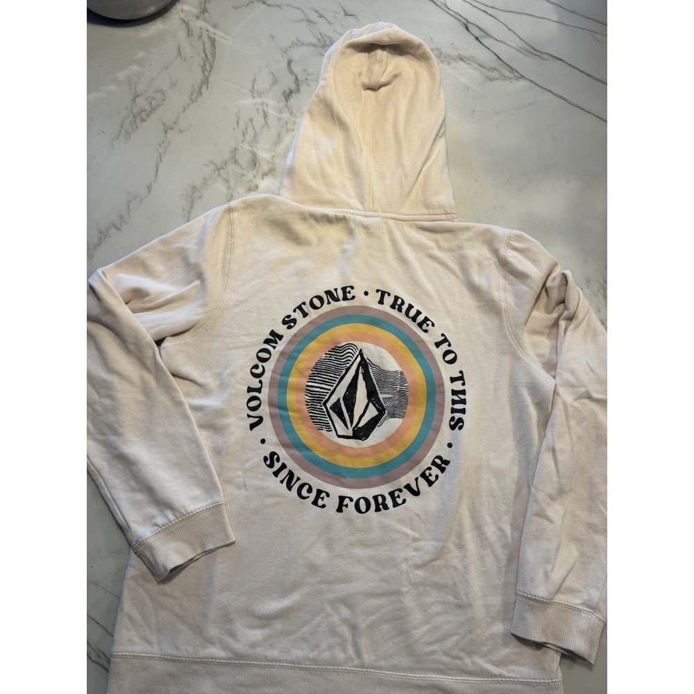Volcom Women's M Pullover Hoodie Cream Rainbow Stone True To This Sweatshirt